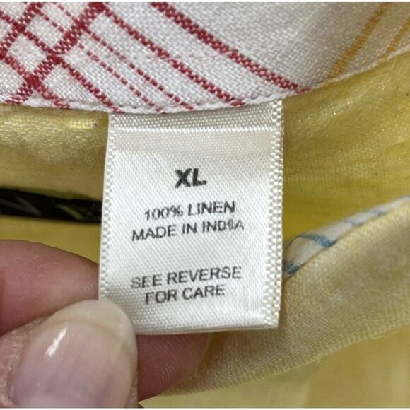 Mine 100% Linen Yellow Collared Long Sleeve Button Up Shirt Men's Sz XL Coastal - Picture 5 of 11